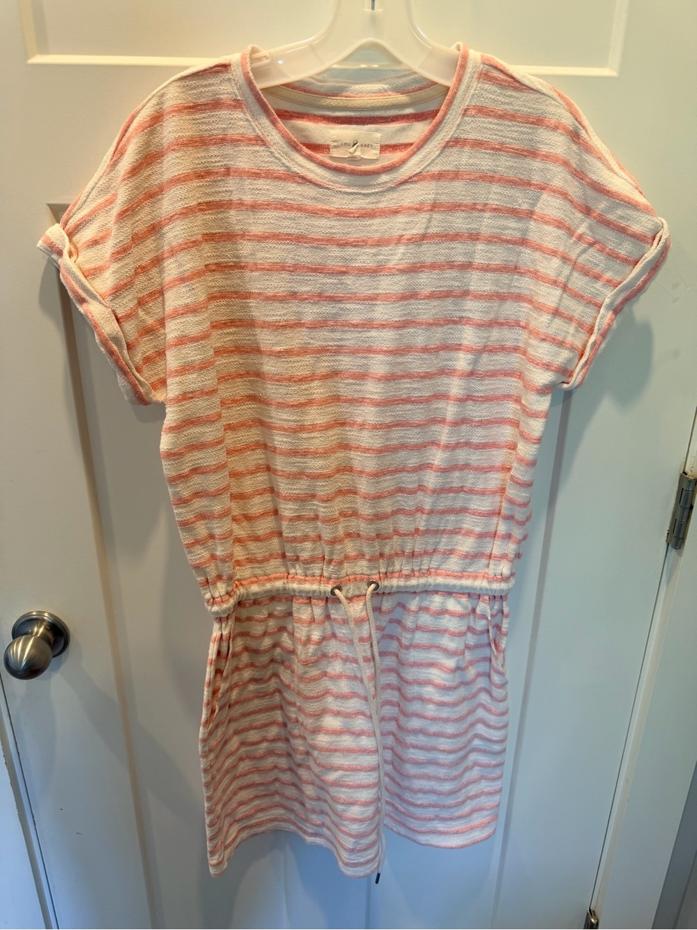 Lou & Grey Pink Cream Striped French Terry Drawstring Dress M